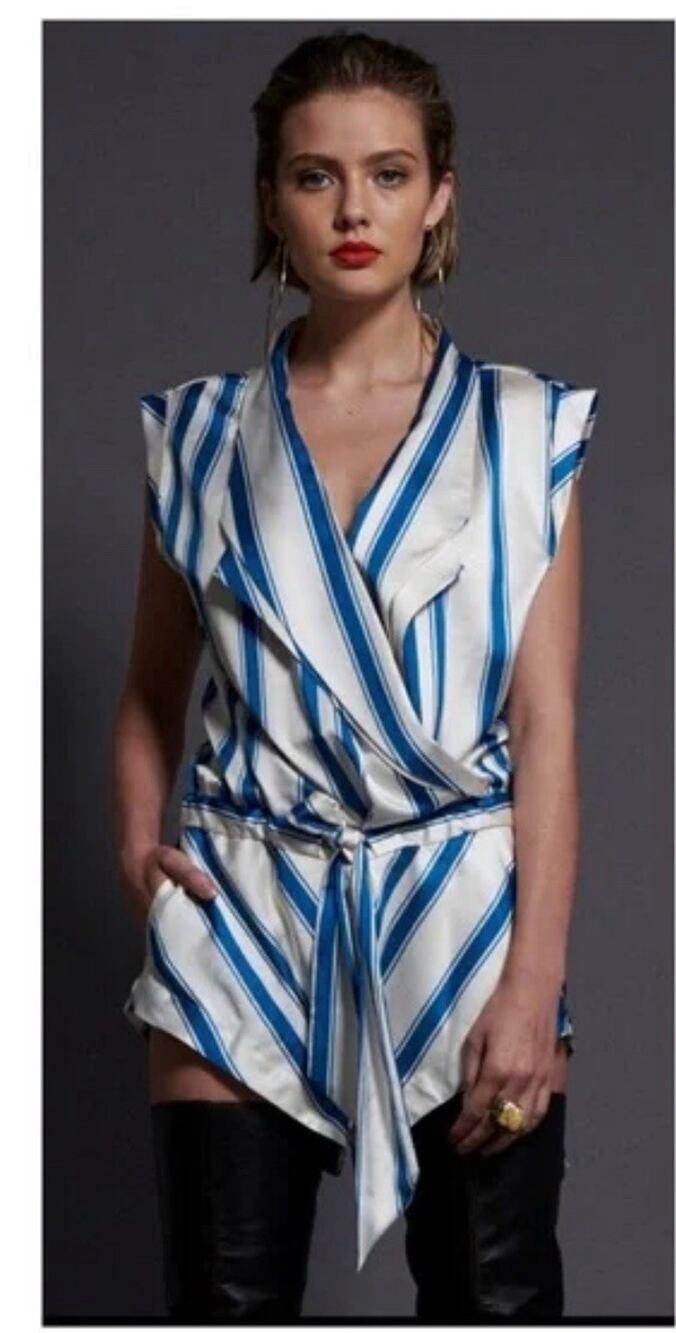 One Teaspoon Blue White Striped Brooklyn Romper Jumpsuit Small